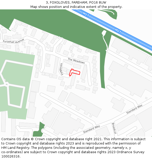 3, FOXGLOVES, FAREHAM, PO16 8UW: Location map and indicative extent of plot