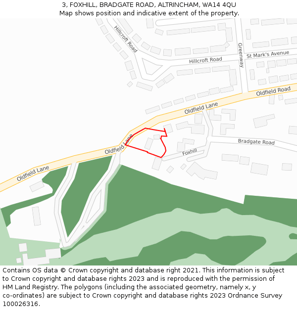 3, FOXHILL, BRADGATE ROAD, ALTRINCHAM, WA14 4QU: Location map and indicative extent of plot