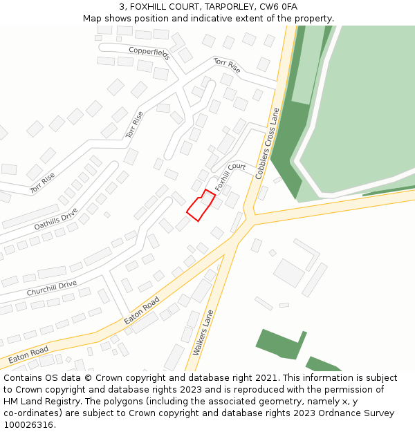 3, FOXHILL COURT, TARPORLEY, CW6 0FA: Location map and indicative extent of plot