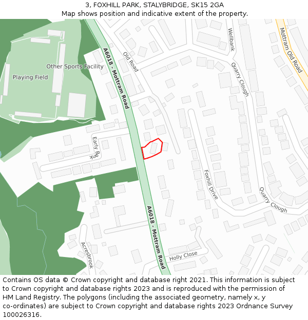 3, FOXHILL PARK, STALYBRIDGE, SK15 2GA: Location map and indicative extent of plot