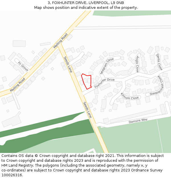 3, FOXHUNTER DRIVE, LIVERPOOL, L9 0NB: Location map and indicative extent of plot