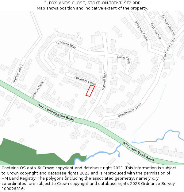 3, FOXLANDS CLOSE, STOKE-ON-TRENT, ST2 9DP: Location map and indicative extent of plot