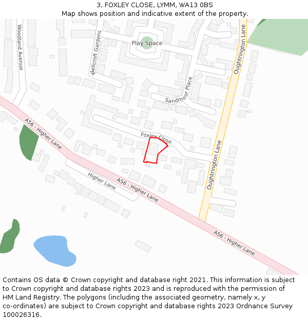 3, FOXLEY CLOSE, LYMM, WA13 0BS: Location map and indicative extent of plot