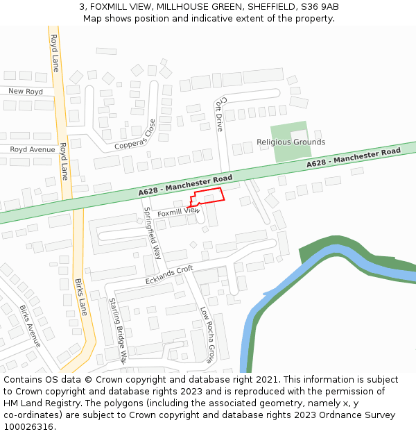 3, FOXMILL VIEW, MILLHOUSE GREEN, SHEFFIELD, S36 9AB: Location map and indicative extent of plot