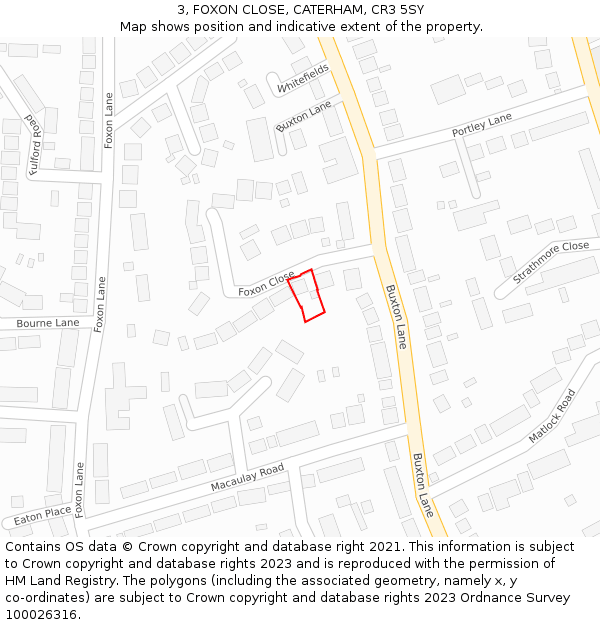 3, FOXON CLOSE, CATERHAM, CR3 5SY: Location map and indicative extent of plot