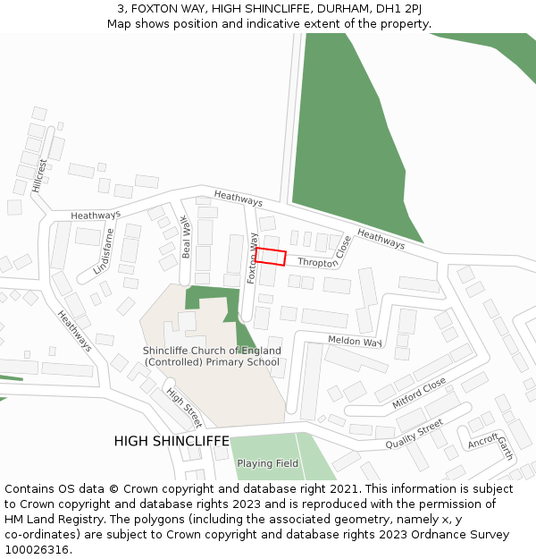 3, FOXTON WAY, HIGH SHINCLIFFE, DURHAM, DH1 2PJ: Location map and indicative extent of plot
