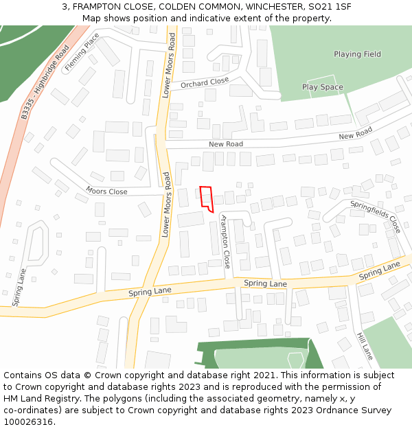 3, FRAMPTON CLOSE, COLDEN COMMON, WINCHESTER, SO21 1SF: Location map and indicative extent of plot