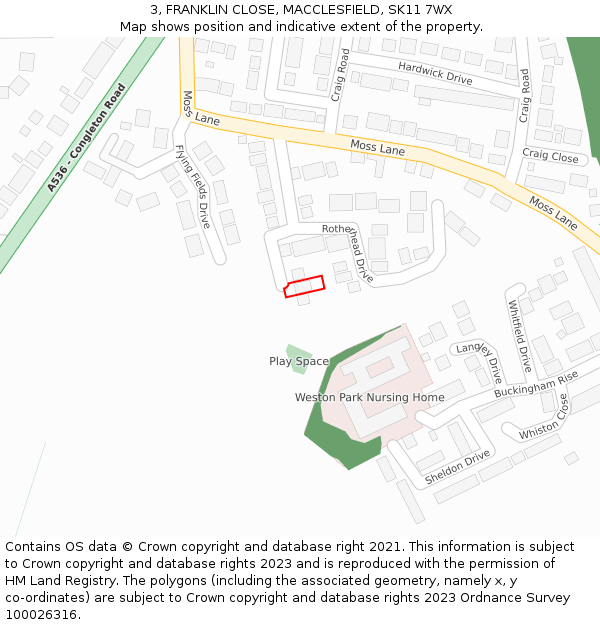 3, FRANKLIN CLOSE, MACCLESFIELD, SK11 7WX: Location map and indicative extent of plot