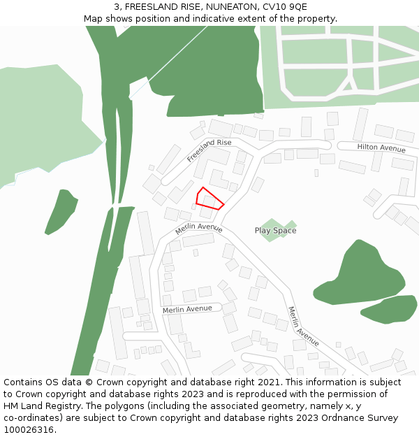 3, FREESLAND RISE, NUNEATON, CV10 9QE: Location map and indicative extent of plot