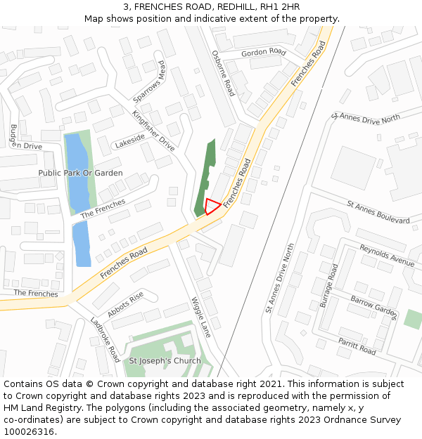 3, FRENCHES ROAD, REDHILL, RH1 2HR: Location map and indicative extent of plot