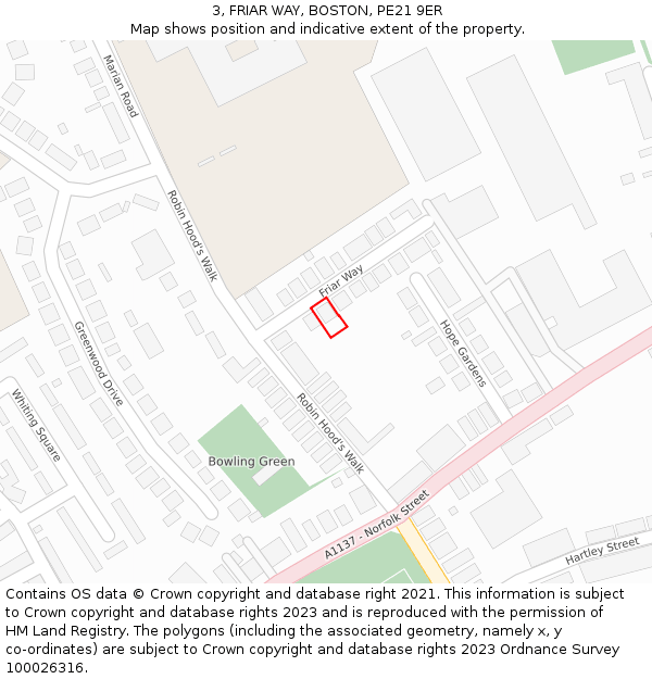 3, FRIAR WAY, BOSTON, PE21 9ER: Location map and indicative extent of plot