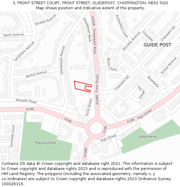 3, FRONT STREET COURT, FRONT STREET, GUIDEPOST, CHOPPINGTON, NE62 5QG: Location map and indicative extent of plot