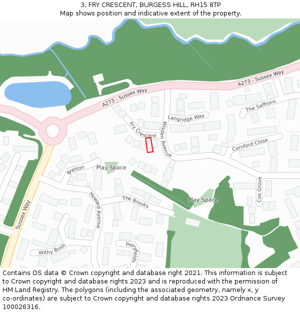 3, FRY CRESCENT, BURGESS HILL, RH15 8TP: Location map and indicative extent of plot