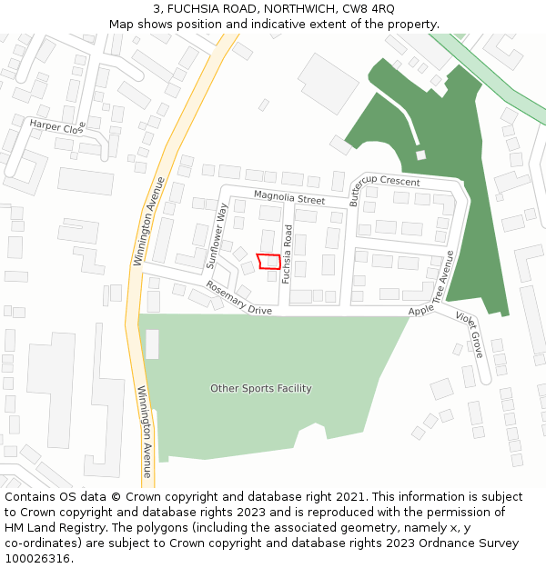 3, FUCHSIA ROAD, NORTHWICH, CW8 4RQ: Location map and indicative extent of plot