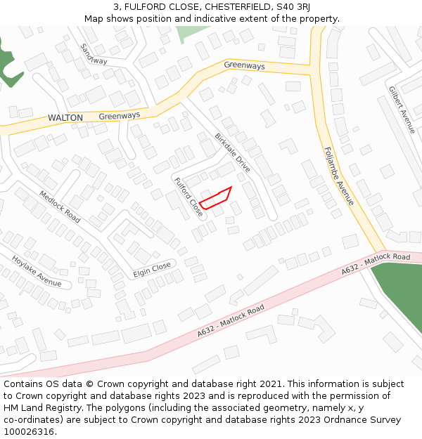 3, FULFORD CLOSE, CHESTERFIELD, S40 3RJ: Location map and indicative extent of plot