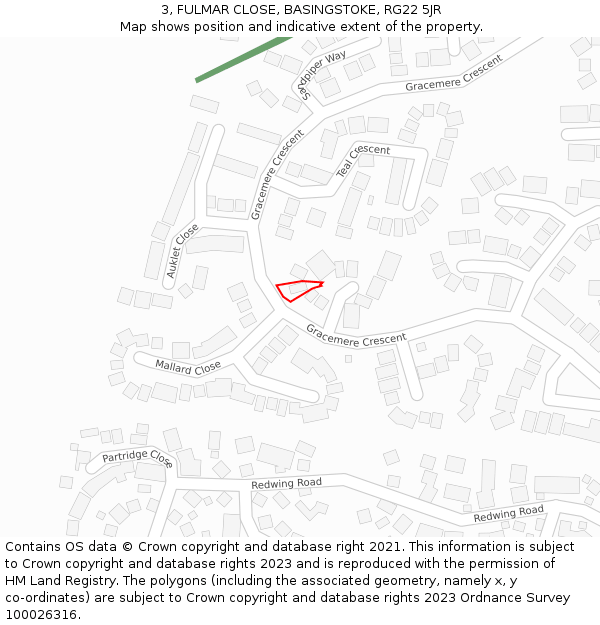 3, FULMAR CLOSE, BASINGSTOKE, RG22 5JR: Location map and indicative extent of plot