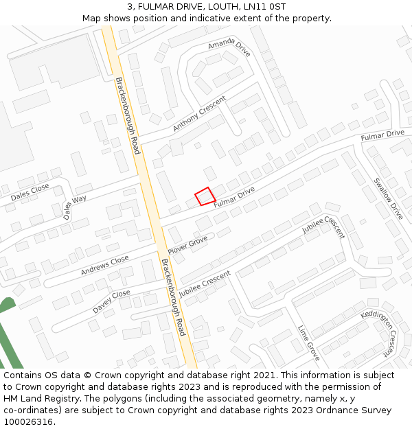 3, FULMAR DRIVE, LOUTH, LN11 0ST: Location map and indicative extent of plot