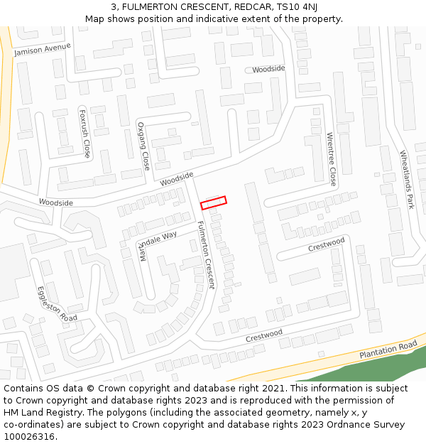 3, FULMERTON CRESCENT, REDCAR, TS10 4NJ: Location map and indicative extent of plot