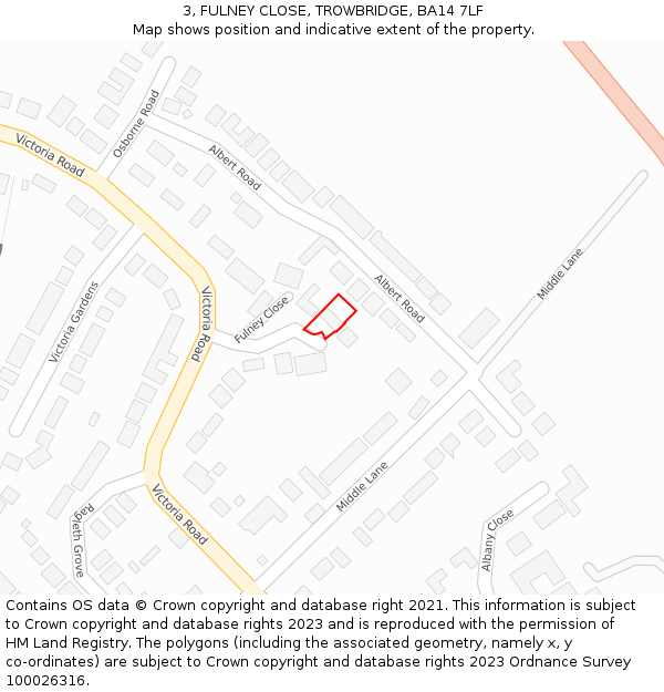 3, FULNEY CLOSE, TROWBRIDGE, BA14 7LF: Location map and indicative extent of plot