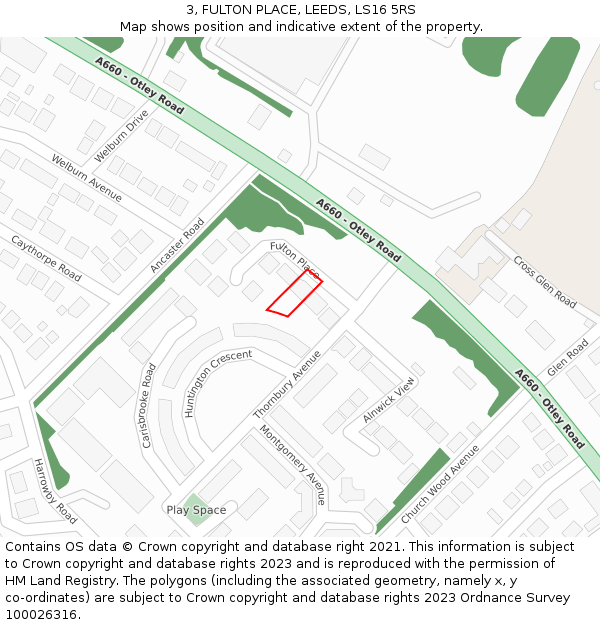 3, FULTON PLACE, LEEDS, LS16 5RS: Location map and indicative extent of plot