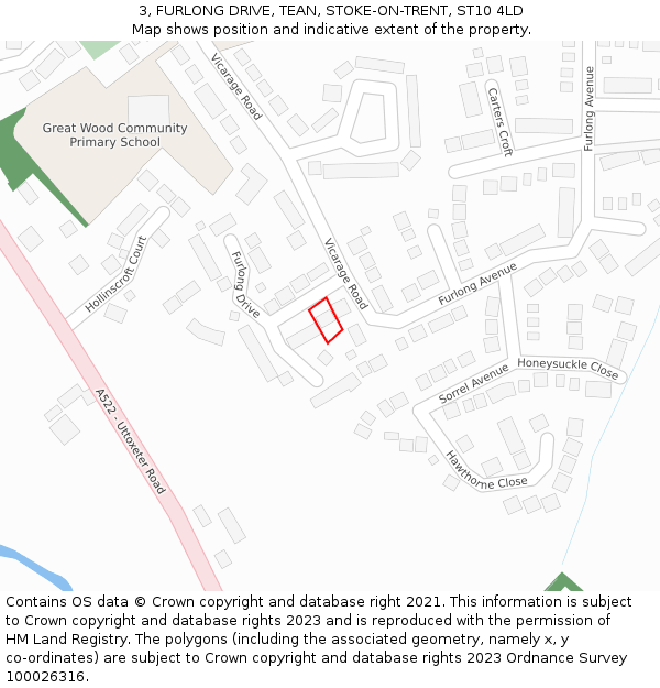 3, FURLONG DRIVE, TEAN, STOKE-ON-TRENT, ST10 4LD: Location map and indicative extent of plot