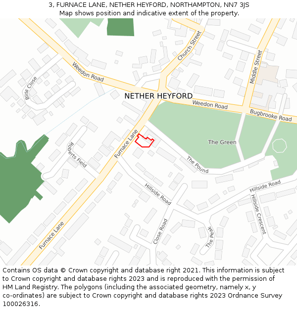 3, FURNACE LANE, NETHER HEYFORD, NORTHAMPTON, NN7 3JS: Location map and indicative extent of plot