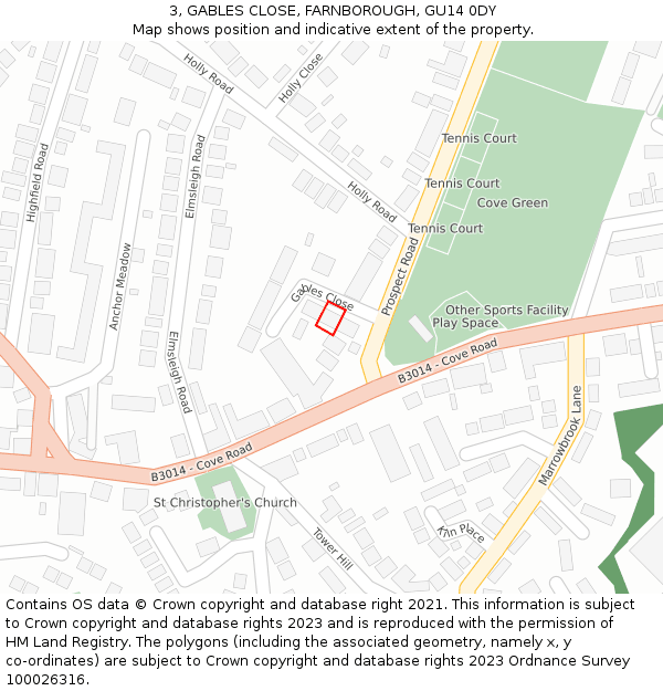 3, GABLES CLOSE, FARNBOROUGH, GU14 0DY: Location map and indicative extent of plot