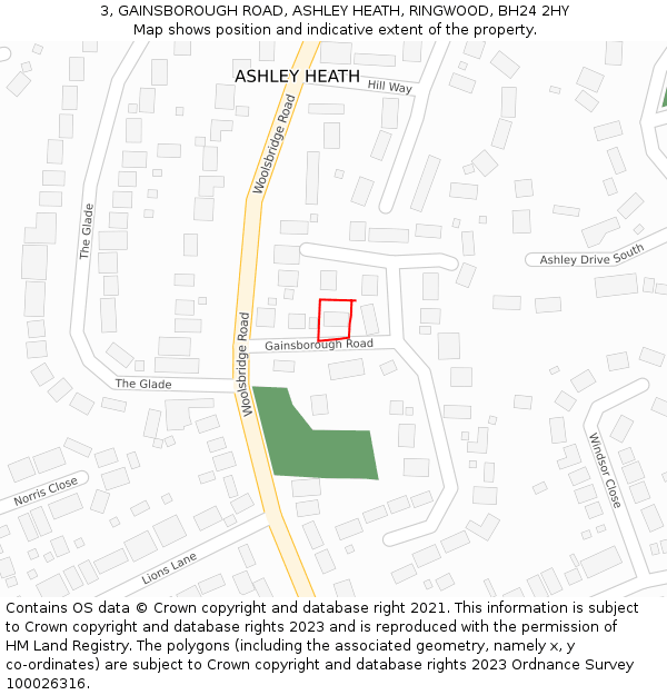 3, GAINSBOROUGH ROAD, ASHLEY HEATH, RINGWOOD, BH24 2HY: Location map and indicative extent of plot