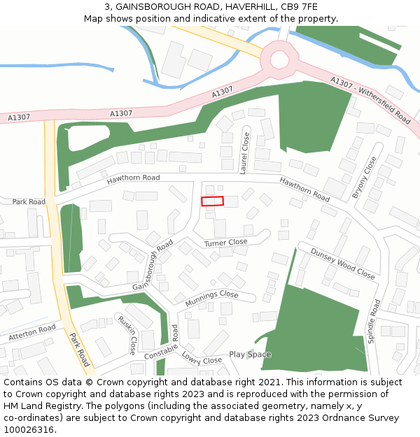 3, GAINSBOROUGH ROAD, HAVERHILL, CB9 7FE: Location map and indicative extent of plot
