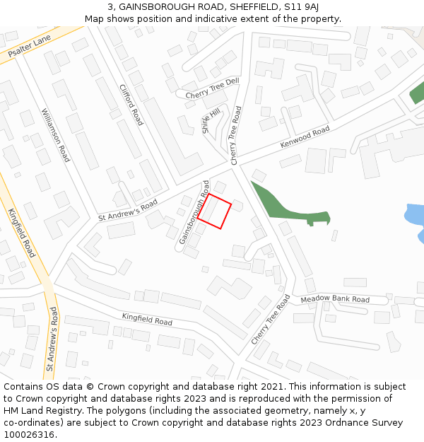 3, GAINSBOROUGH ROAD, SHEFFIELD, S11 9AJ: Location map and indicative extent of plot