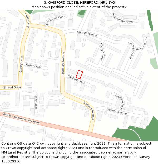 3, GAISFORD CLOSE, HEREFORD, HR1 1YG: Location map and indicative extent of plot