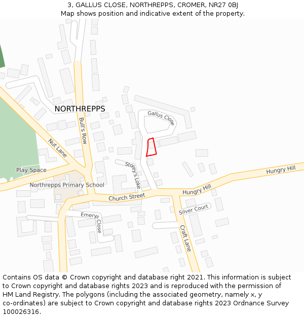 3, GALLUS CLOSE, NORTHREPPS, CROMER, NR27 0BJ: Location map and indicative extent of plot