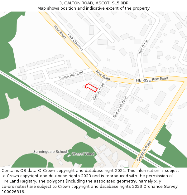 3, GALTON ROAD, ASCOT, SL5 0BP: Location map and indicative extent of plot