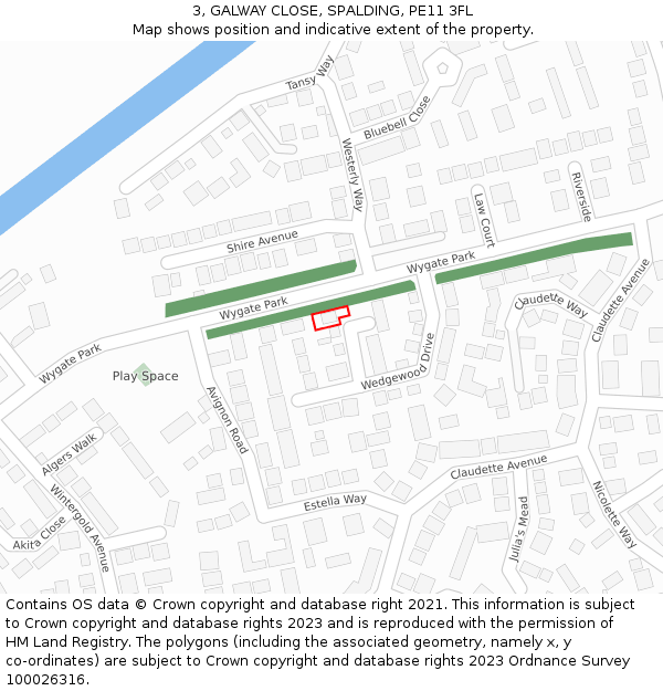 3, GALWAY CLOSE, SPALDING, PE11 3FL: Location map and indicative extent of plot