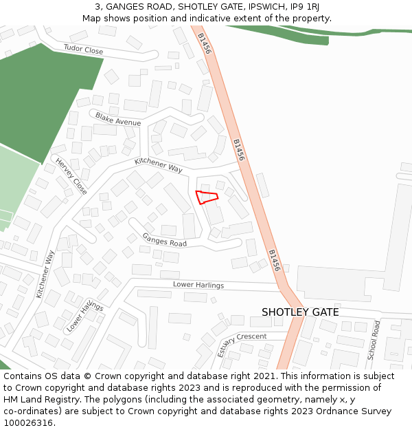 3, GANGES ROAD, SHOTLEY GATE, IPSWICH, IP9 1RJ: Location map and indicative extent of plot