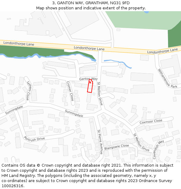 3, GANTON WAY, GRANTHAM, NG31 9FD: Location map and indicative extent of plot