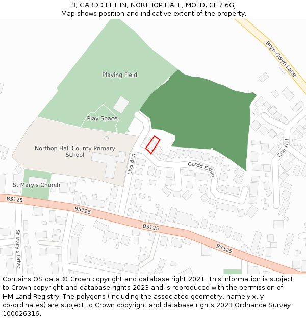 3, GARDD EITHIN, NORTHOP HALL, MOLD, CH7 6GJ: Location map and indicative extent of plot