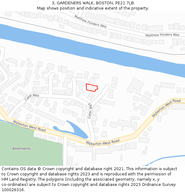 3, GARDENERS WALK, BOSTON, PE21 7LB: Location map and indicative extent of plot