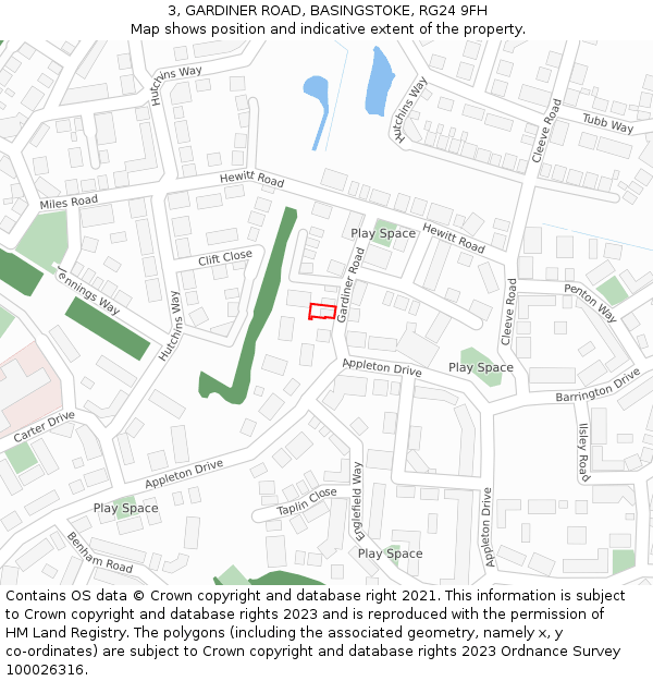 3, GARDINER ROAD, BASINGSTOKE, RG24 9FH: Location map and indicative extent of plot