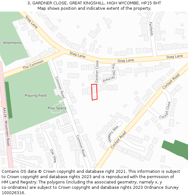 3, GARDNER CLOSE, GREAT KINGSHILL, HIGH WYCOMBE, HP15 6HT: Location map and indicative extent of plot