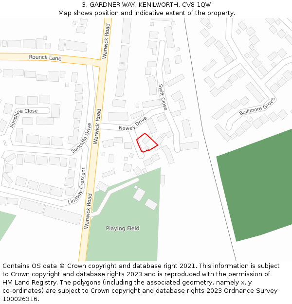 3, GARDNER WAY, KENILWORTH, CV8 1QW: Location map and indicative extent of plot