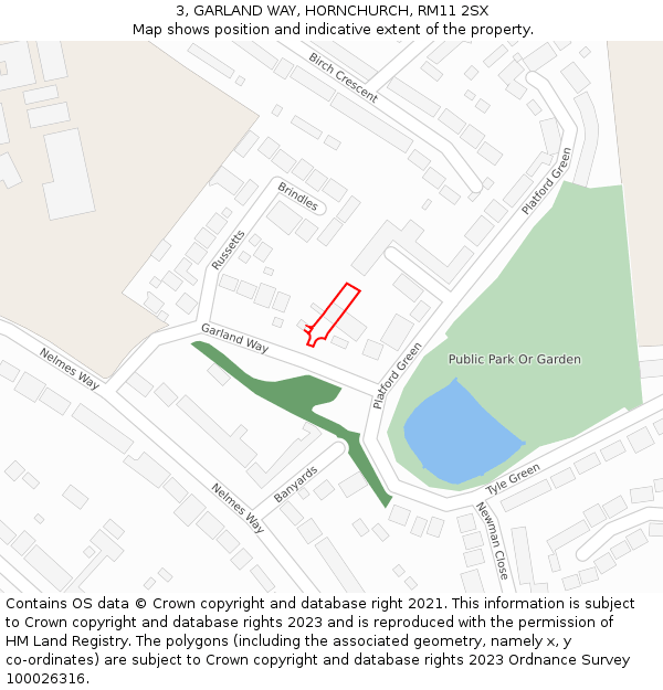 3, GARLAND WAY, HORNCHURCH, RM11 2SX: Location map and indicative extent of plot