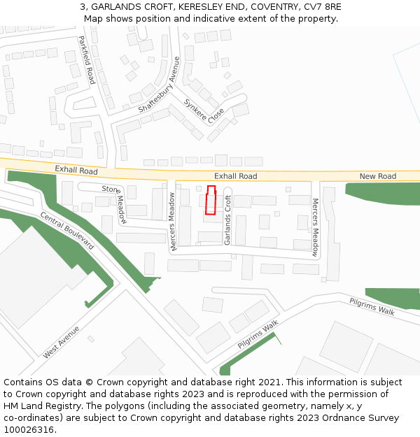 3, GARLANDS CROFT, KERESLEY END, COVENTRY, CV7 8RE: Location map and indicative extent of plot