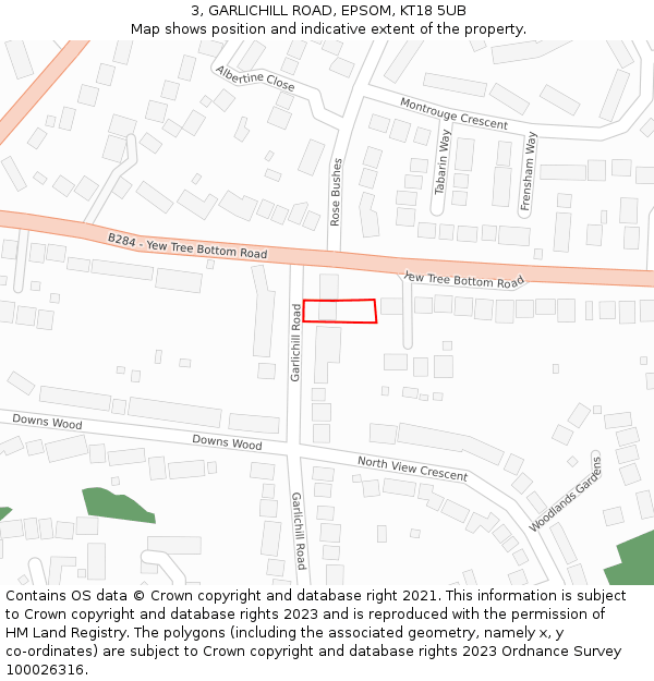 3, GARLICHILL ROAD, EPSOM, KT18 5UB: Location map and indicative extent of plot