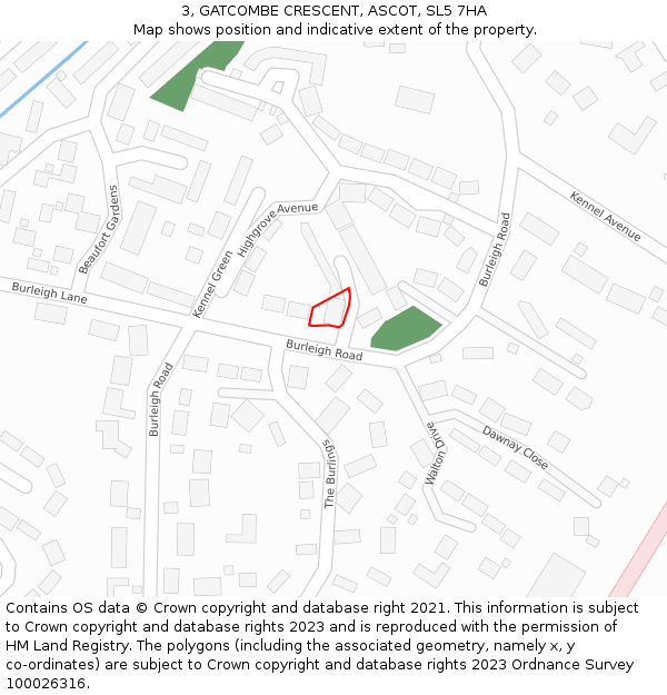 3, GATCOMBE CRESCENT, ASCOT, SL5 7HA: Location map and indicative extent of plot