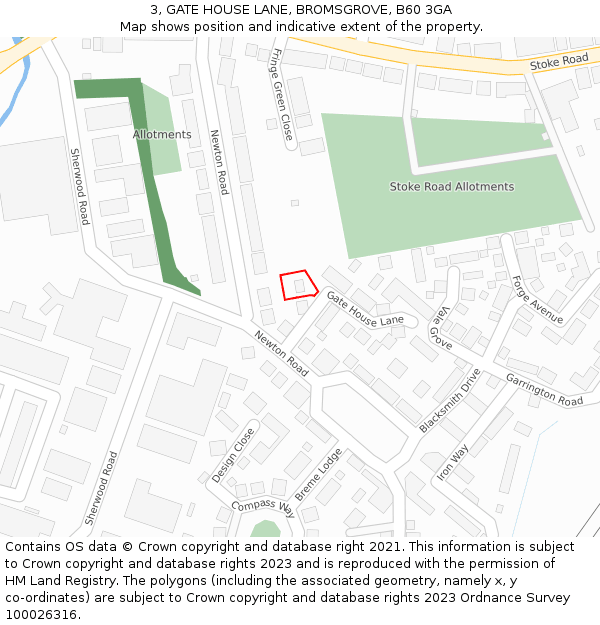 3, GATE HOUSE LANE, BROMSGROVE, B60 3GA: Location map and indicative extent of plot