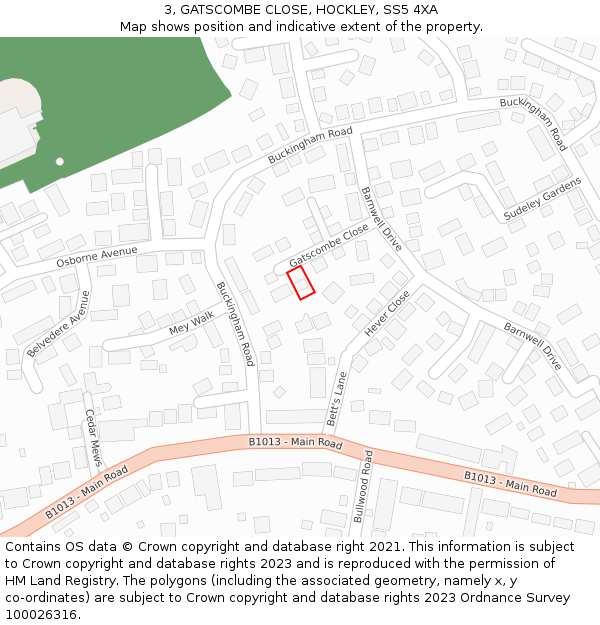 3, GATSCOMBE CLOSE, HOCKLEY, SS5 4XA: Location map and indicative extent of plot