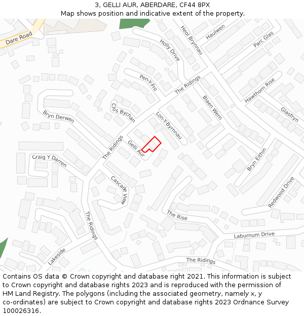 3, GELLI AUR, ABERDARE, CF44 8PX: Location map and indicative extent of plot