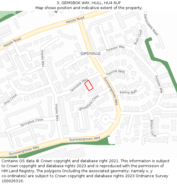 3, GEMSBOK WAY, HULL, HU4 6UF: Location map and indicative extent of plot