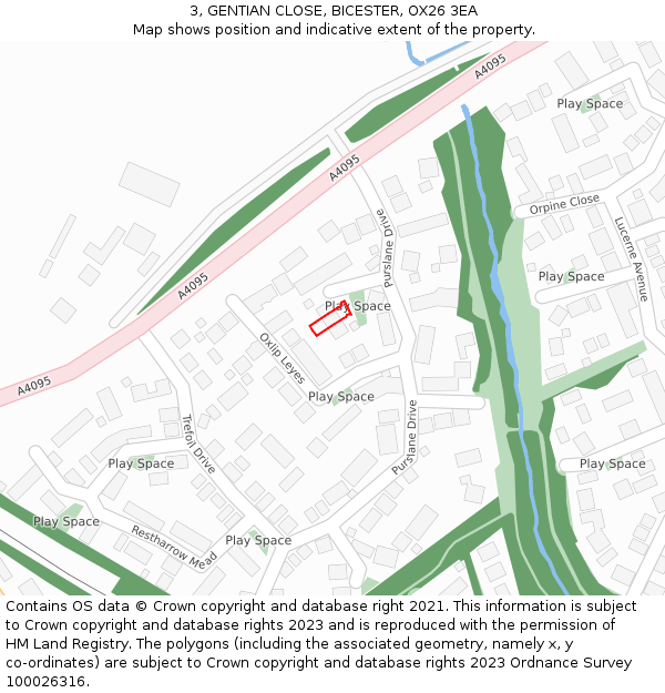 3, GENTIAN CLOSE, BICESTER, OX26 3EA: Location map and indicative extent of plot